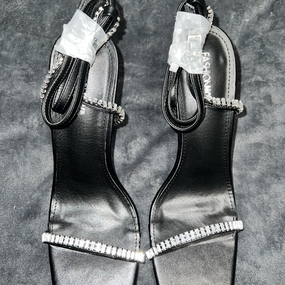 Black Heels with Rhinestone Straps- Size 11